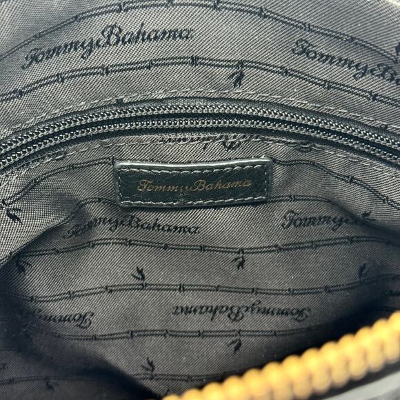 Tommy Bahama Black Leather Crossbody Bag Gold Zip Early 2000s Adjustable Strap - Picture 13 of 16